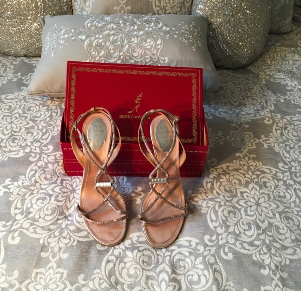 Rene Caovilla rose gold sandals
